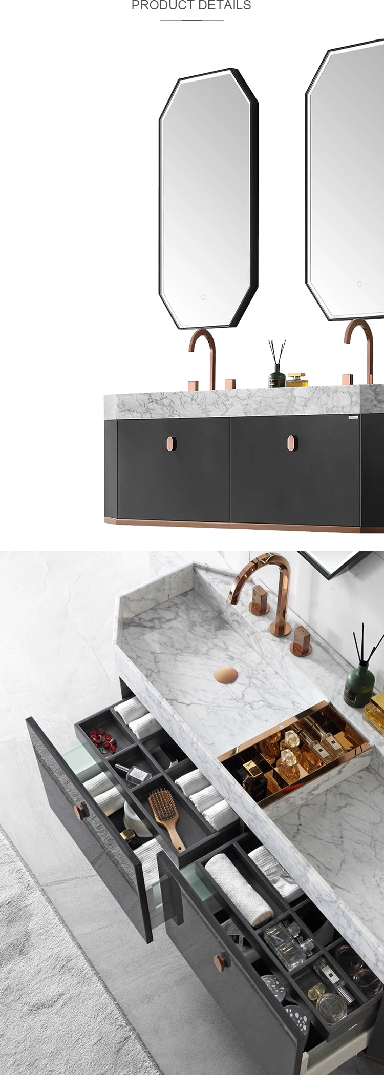 FINLAND-Grey Gun Gloss/Rose gold trim metal with Marble intergratred sink