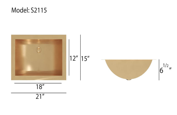 Brushed Gold Rectangular 16 gauge Stainless Steel Undermount Bathroom sink