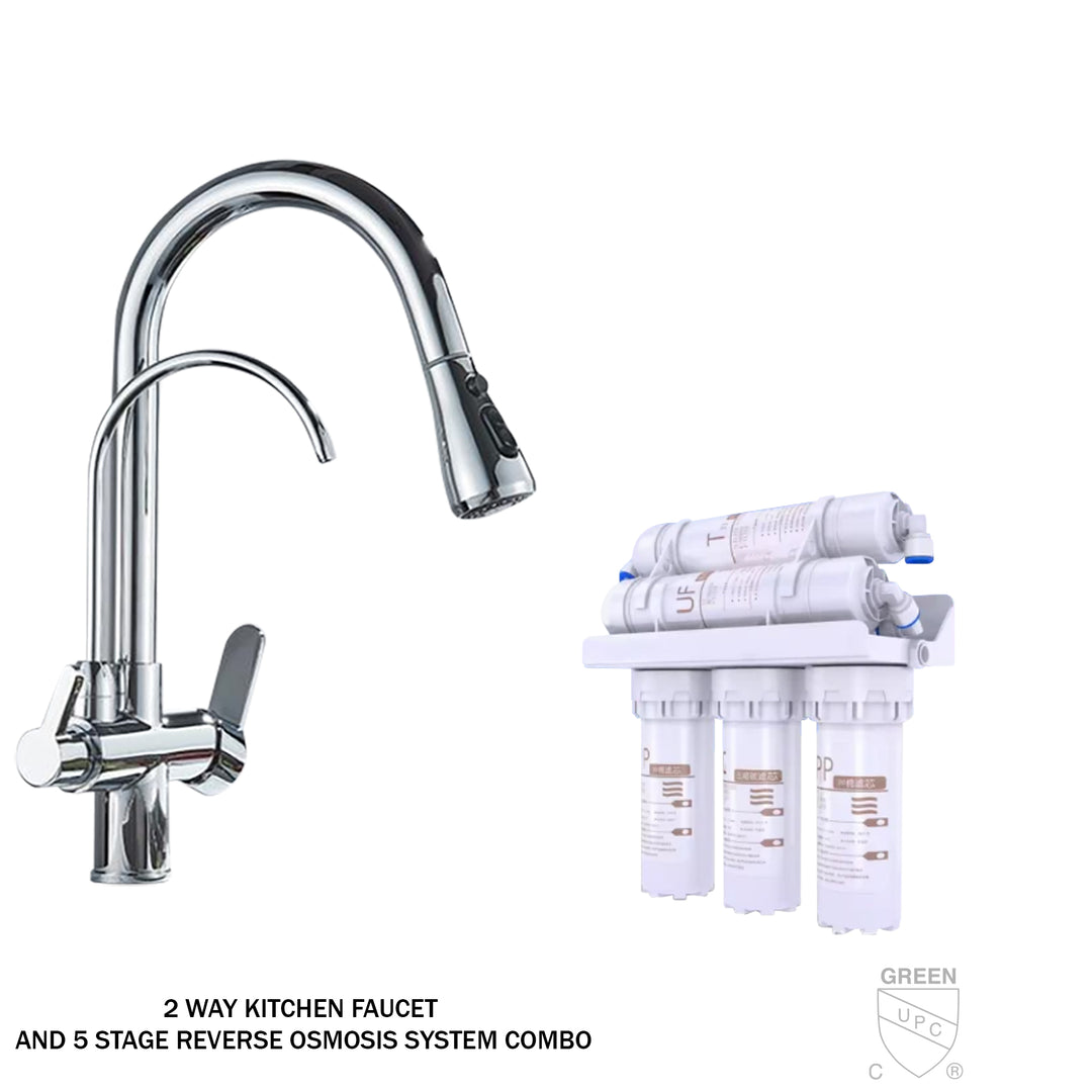 Chrome 2 way Kitchen faucet and  5 Stage reverse osmosis system Combo Kit