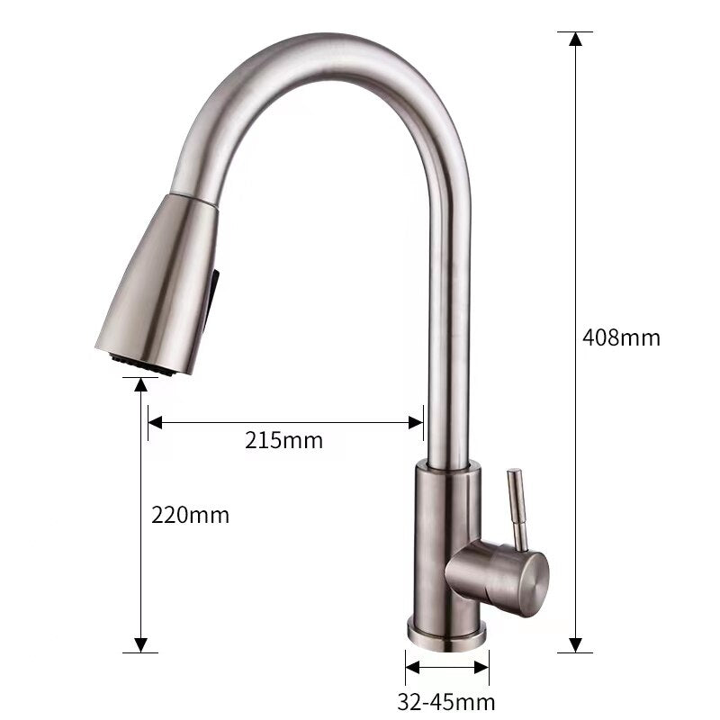 Black with brushed gold modern single hole pull out dual sprayer kitchen faucet