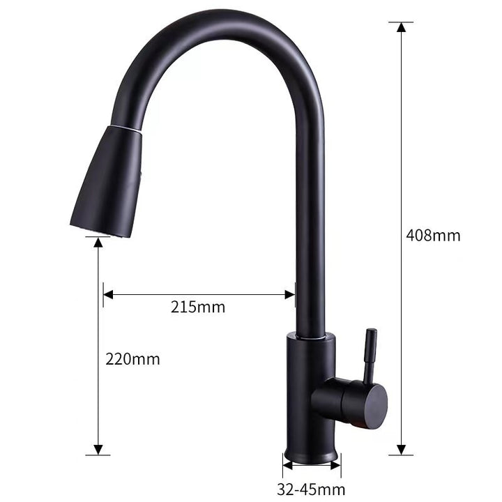 Black with brushed gold modern single hole pull out dual sprayer kitchen faucet