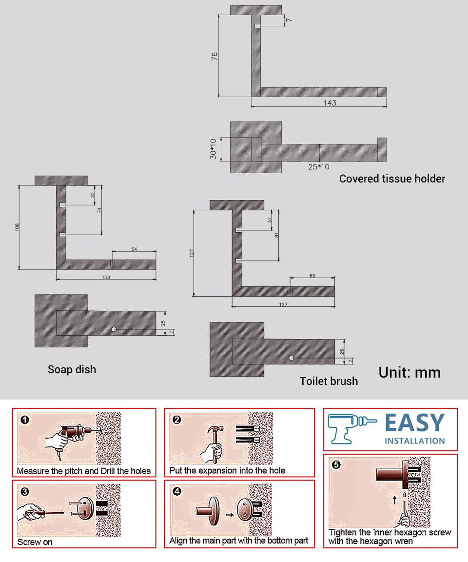 Chrome square bathroom accessories