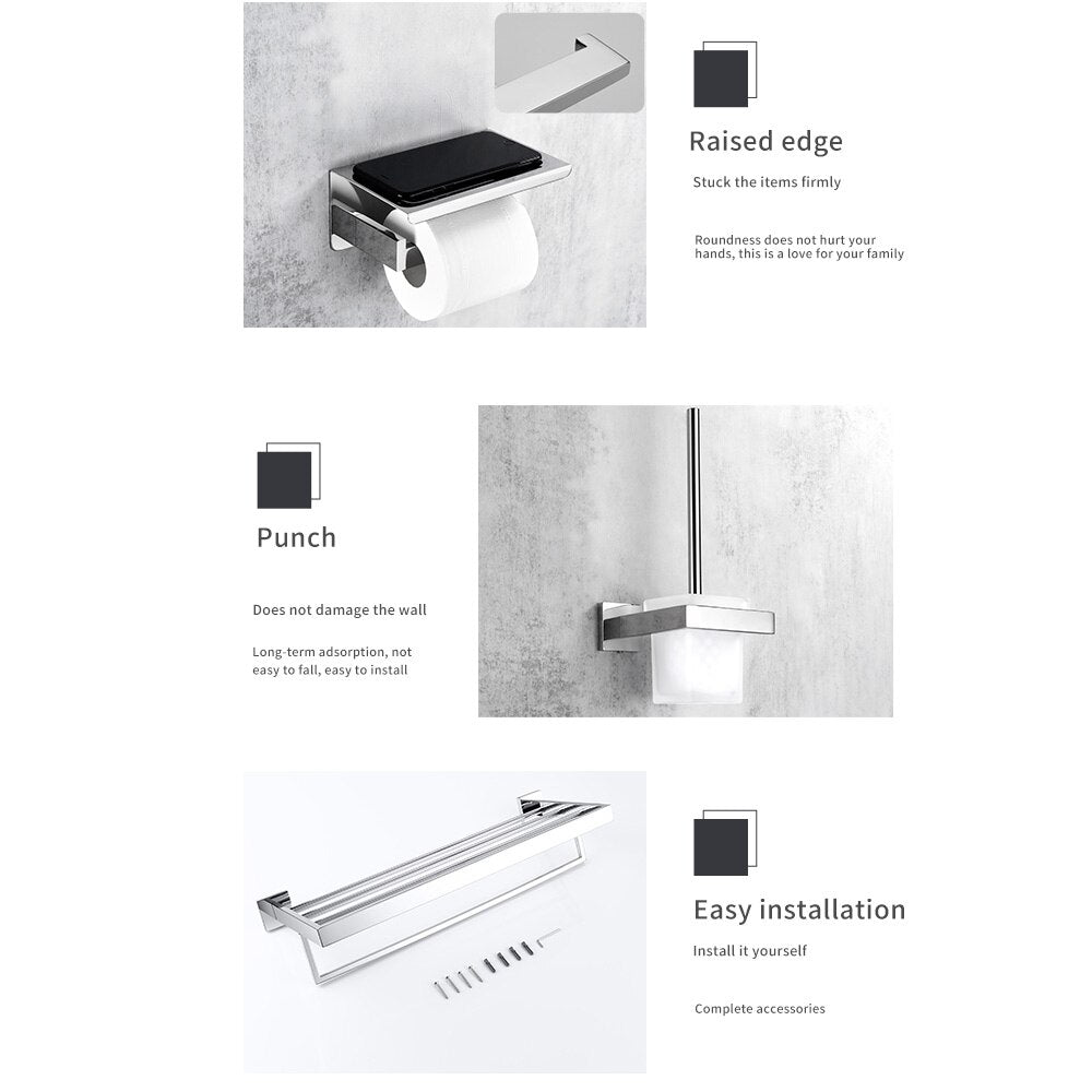 Chrome square bathroom accessories