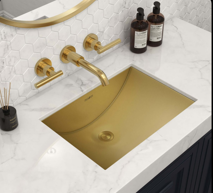 Brushed Gold Rectangular 16 gauge Stainless Steel Undermount Bathroom sink