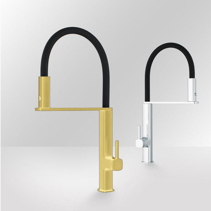 Cordoba-Brushed Gold-New Italian Design 2024 Swivel and Dual Spray Pull Out Kitchen Faucet