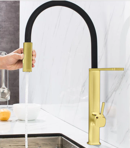 Cordoba-Brushed Gold-New Italian Design 2024 Swivel and Dual Spray Pull Out Kitchen Faucet