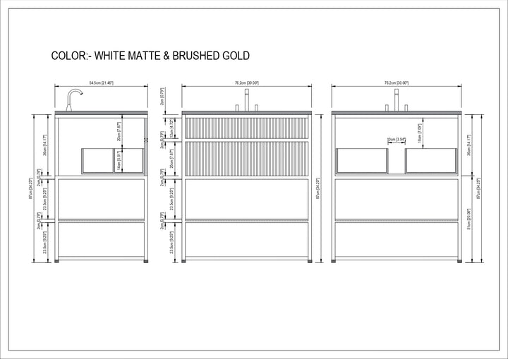 Dolce-Grey Vanity Cabinet With Gold Color Stainless Steel And Gold Color Side Cabinet 60" inches