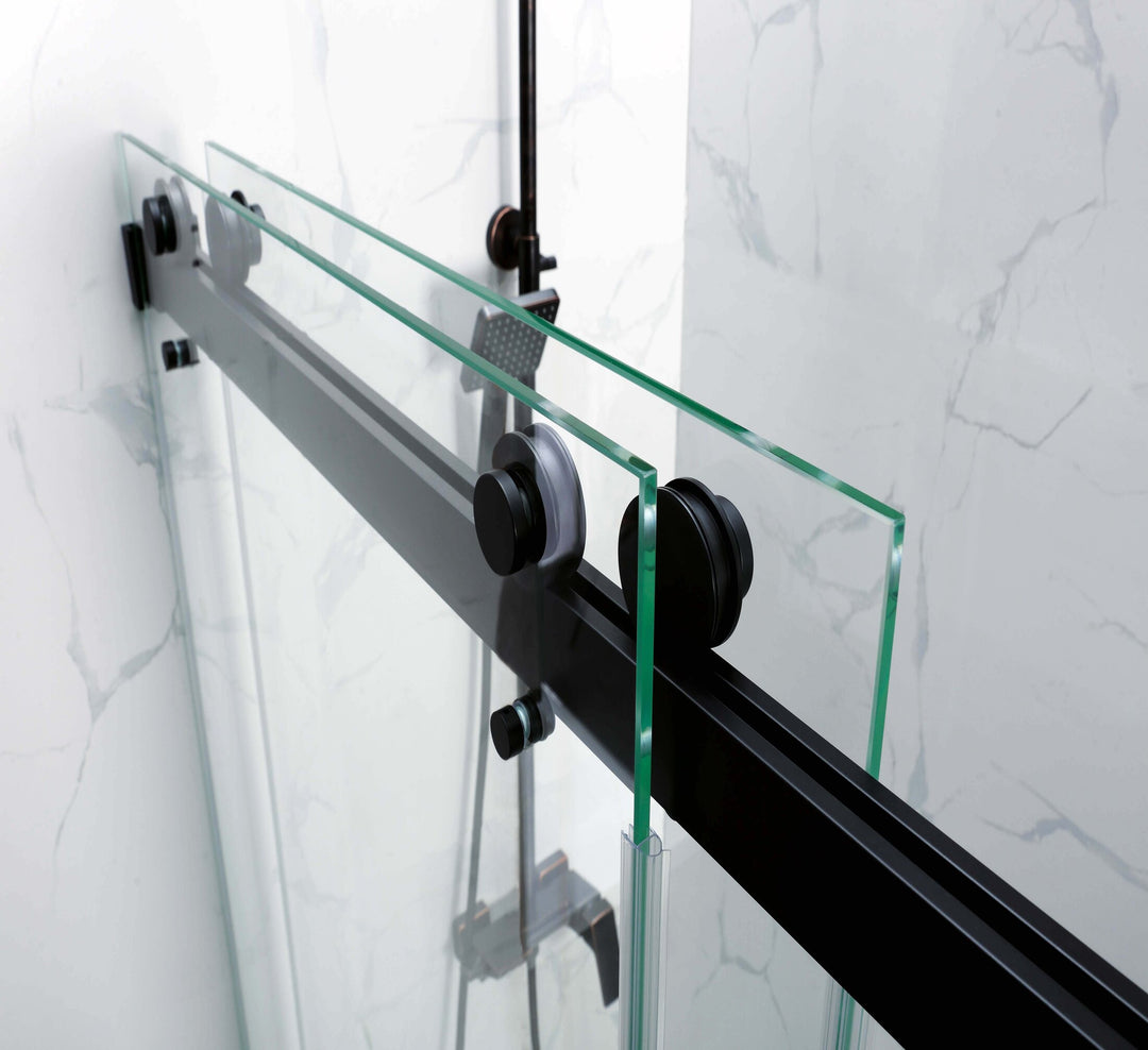 Black-SS05- Frameless slide roller clear tempered shower glass door-10mm size 60"x76"