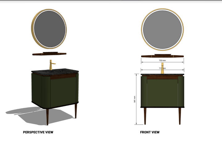 TURIN-28" Green Army Gloss with Solid Walnut body completed bathroom vanity set