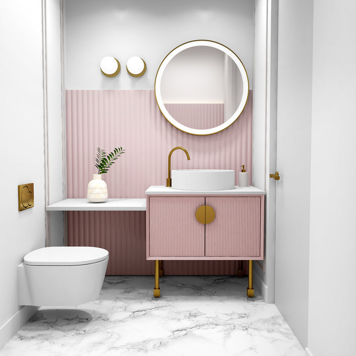 Florence-Pink - Light Grey Freestanding with Brushed Gold Trim Bathroom Vanity Set 24"-36"