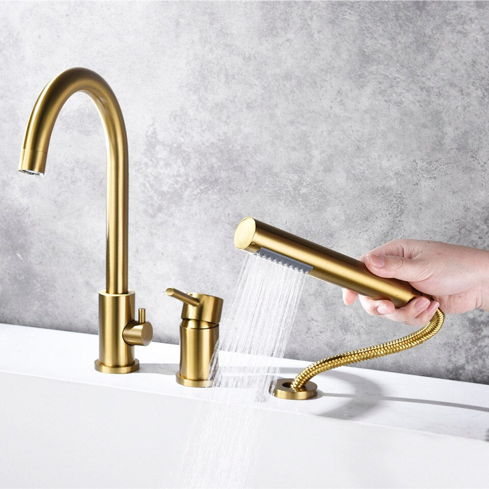 Round clean design 3 holes deck mounted bathtub filler faucet set