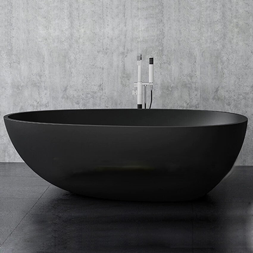 Black matte Solid surface stone freestanding bathtub  55"x30"X21"