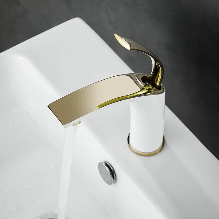 Cognac- White with gold single hole bathroom faucet