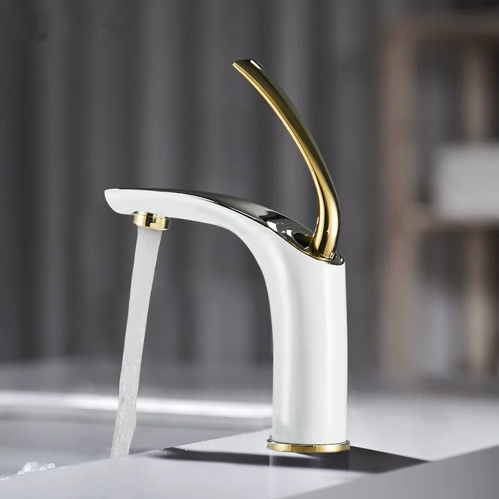 Cognac- White with gold single hole bathroom faucet