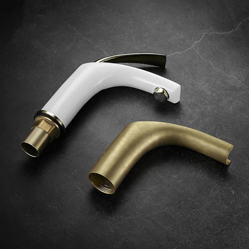 Cognac- White with gold single hole bathroom faucet