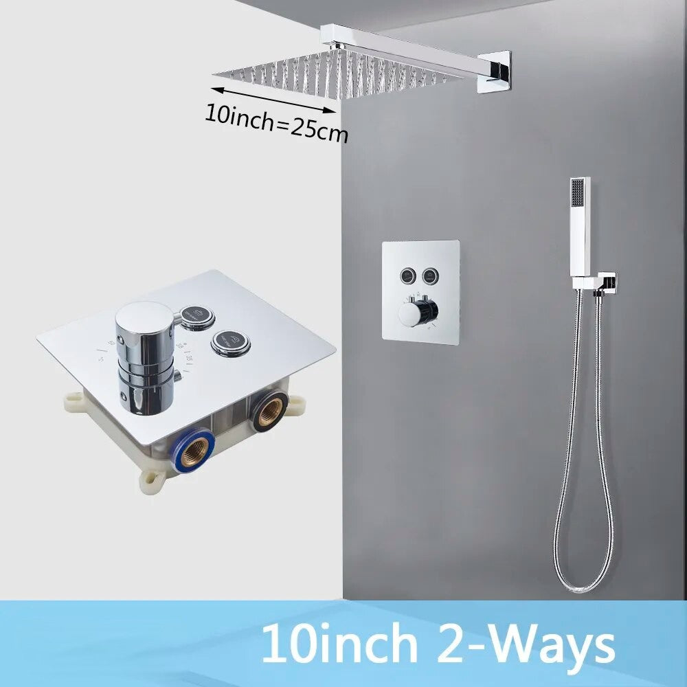 Chrome-CUPC square 2 -3 way function diverter thermostatic shower kit