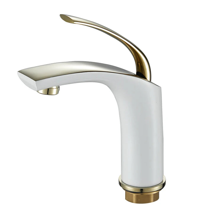 Cognac- White with gold single hole bathroom faucet