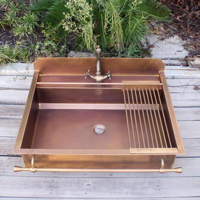 Custom Italian Outdoor Kitchen Corner Large Sink Western Kitchen Mid-Island outdoor American Retro Wash Basin Copper Basin Stainless Steel 14 Gauge