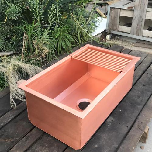 Custom Italian Outdoor Kitchen Corner Large Sink Western Kitchen Mid-Island outdoor American Retro Wash Basin Copper Basin Stainless Steel 14 Gauge