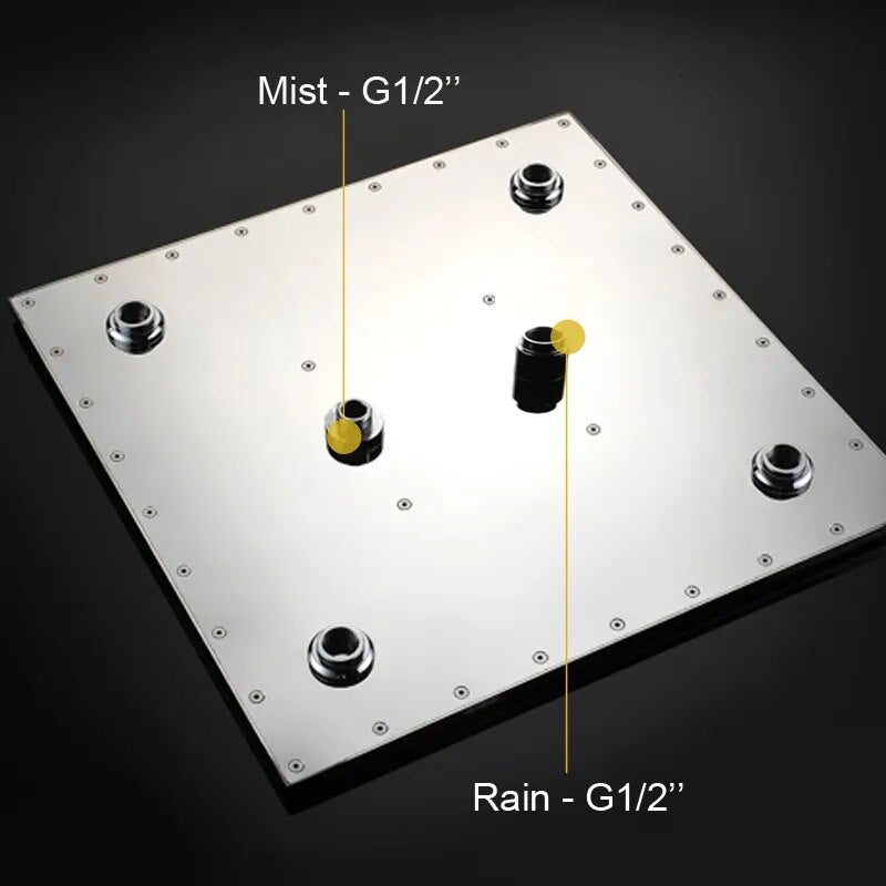 Chrome Square 16 Inch Flush mount ceiling rain head Thermostatic Spa shower system set