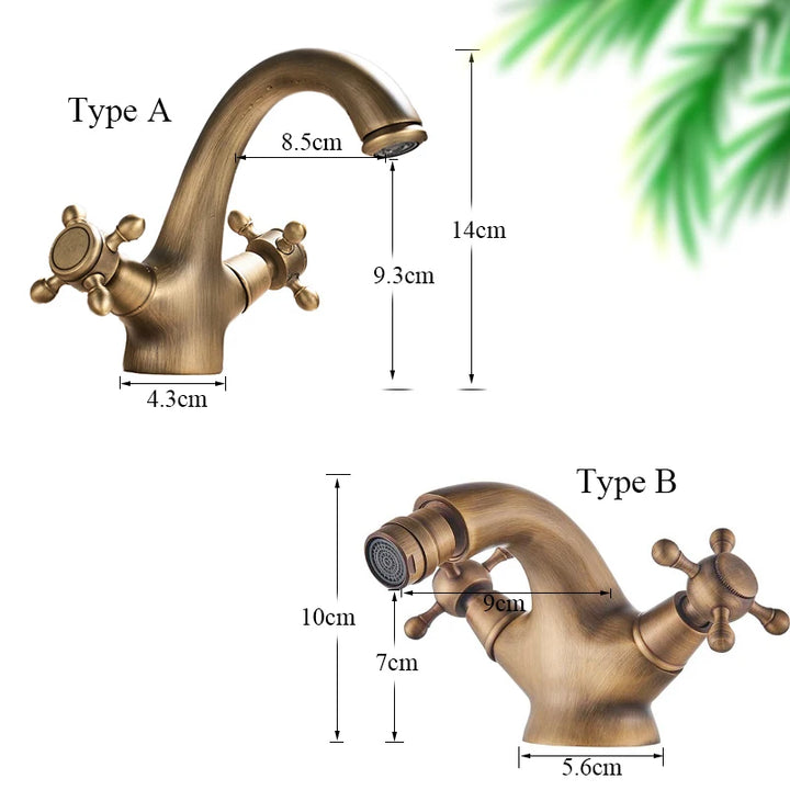 Victorian antique hot and cold cross handle bidet faucet single hole