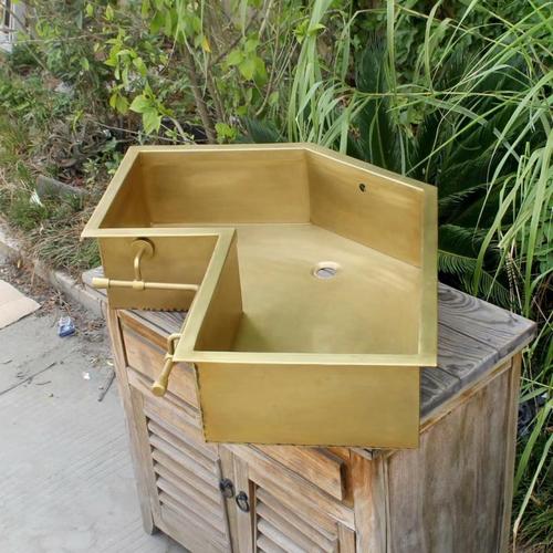 Custom Italian Outdoor Kitchen Corner Large Sink Western Kitchen Mid-Island outdoor American Retro Wash Basin Copper Basin Stainless Steel 14 Gauge