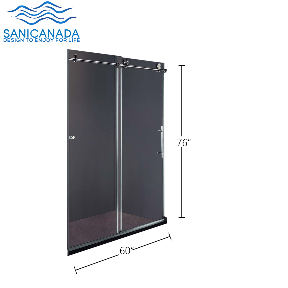 Black-SS05- Frameless slide roller clear tempered shower glass door-10mm size 60"x76"