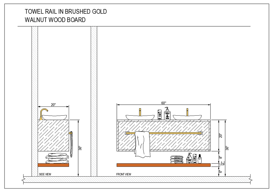 Hermes- Marble exposed bathroom vanity  with gold vessel sink combo 60"