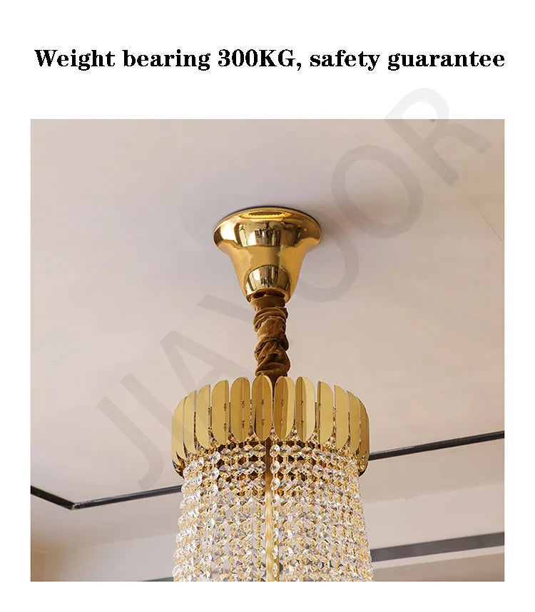 Crystal Lamp Hotel Lobby Ceiling Light European Villa Living Room Duplex Middle Floor Hollow Rotating Staircase Long Ceiling