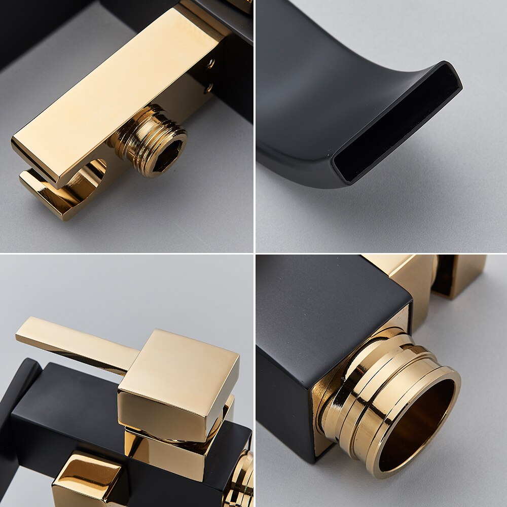 Zurich-Black with gold polished two tone freestanding bathtub filler faucet