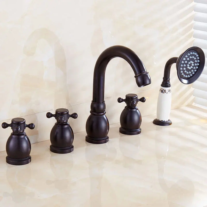 Victorian black matte 5 holes deck mounted bathtub filler faucet set