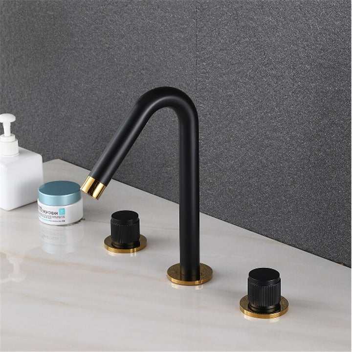 New 2023 Black with gold two tone 8" inch wide spread bathroom faucet