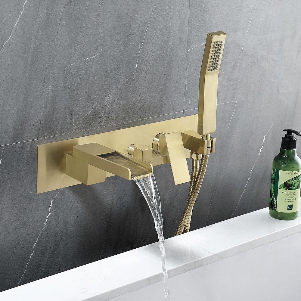 Square waterfall wall mounted bathtub filler faucet set