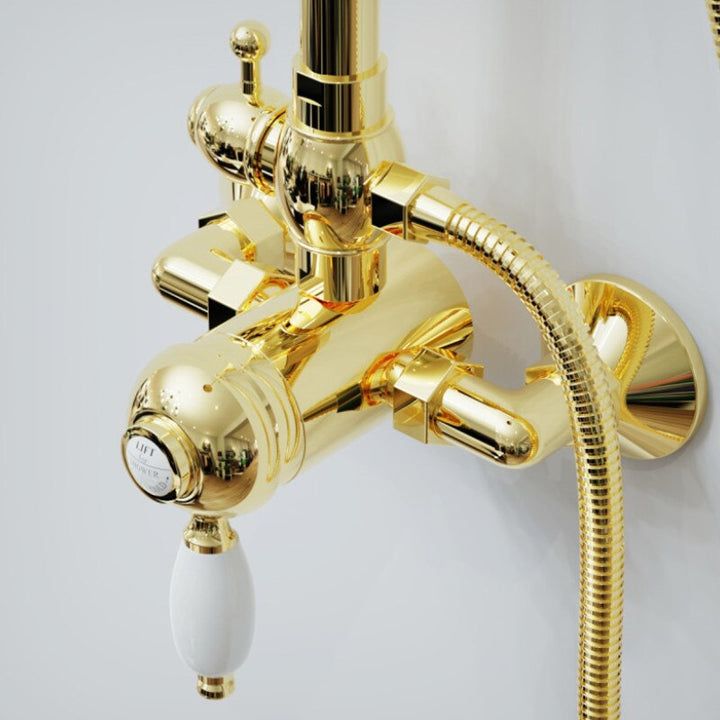 Gold Polished Brass Victorian Exposed Thermostatic Shower system