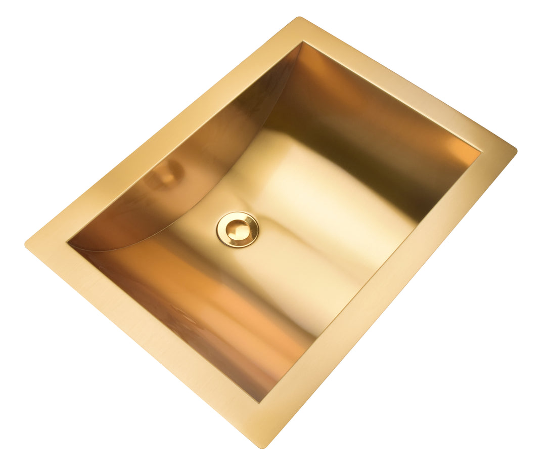 Brushed Gold Rectangular 16 gauge Stainless Steel Undermount Bathroom sink