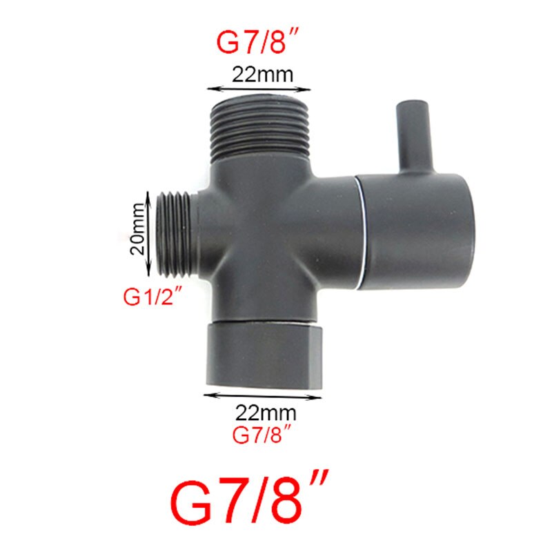 black G7/8" G1/2" 20mm 22mm male Diverter T Valve 3 way Tee Filling valve Water toilet Bathroom Shower Head connector Adapter US