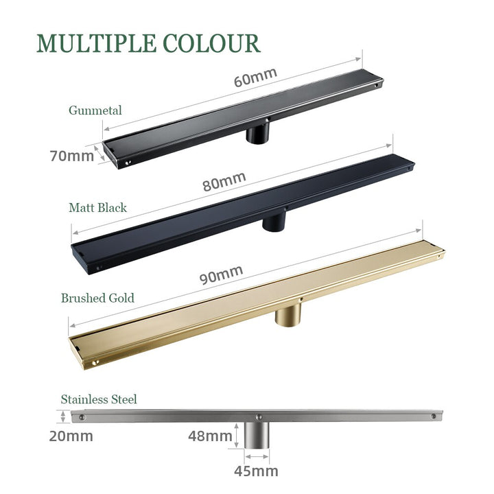 Brushed Gold-Grey Gun-Black Linear shower drain kit