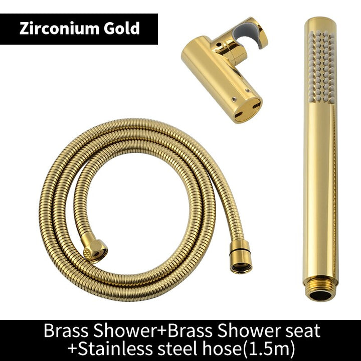 Solid brass hand held round sprayer with wall mounted elbow supply holder