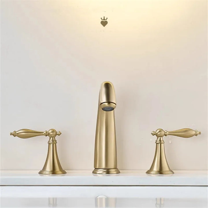 Brushed gold Victorian Traditional 8" Inch wide spread lavatory faucet