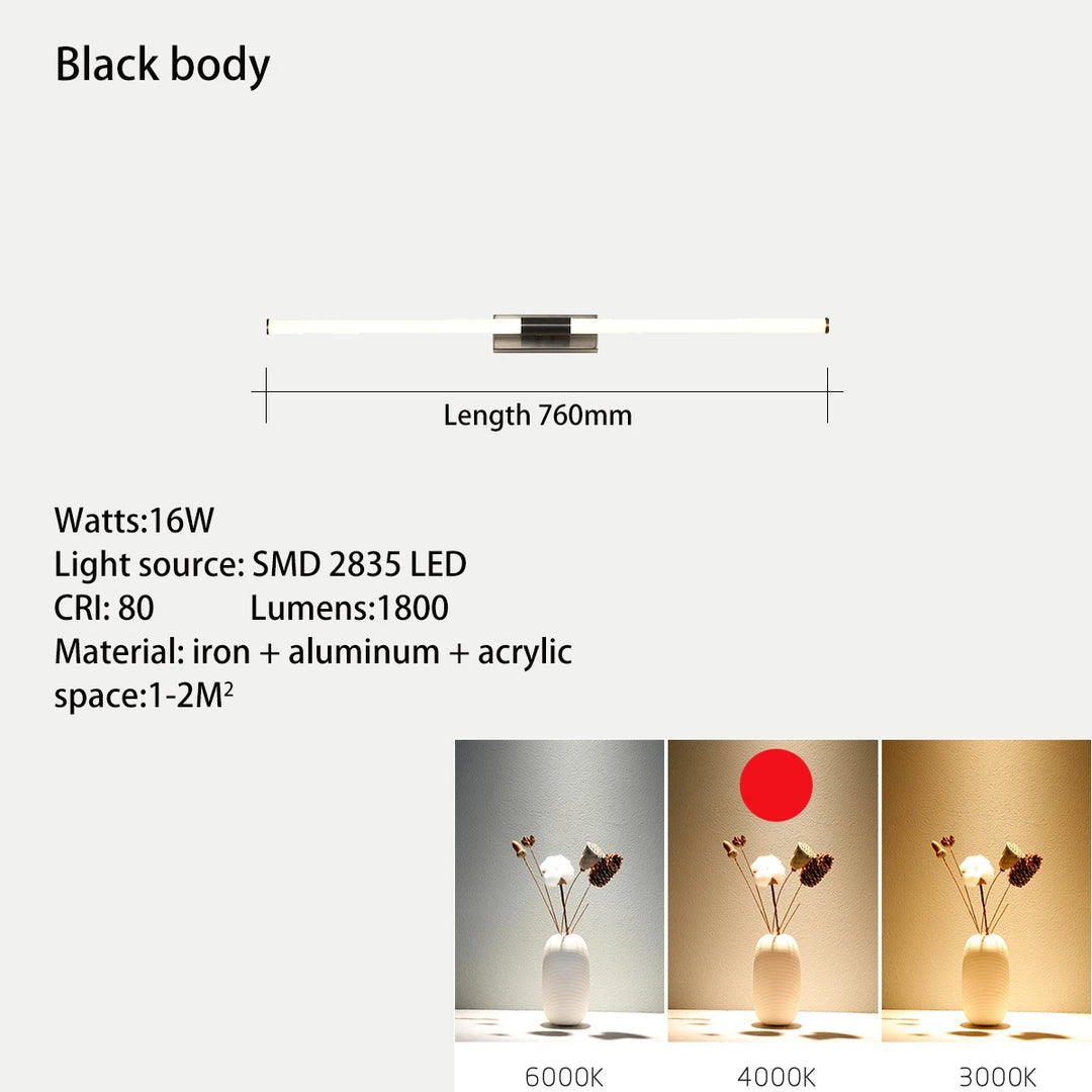 Modern led wall lamp bathroom mirror light,L76/100/118cm modern led wall lamp,Bronze/black body wall lights for home 4500K