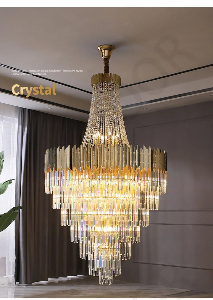 Crystal Lamp Hotel Lobby Ceiling Light European Villa Living Room Duplex Middle Floor Hollow Rotating Staircase Long Ceiling