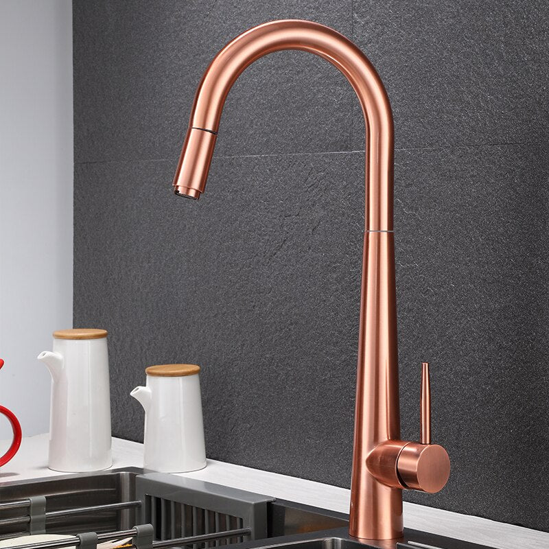 Brushed gold Kitchen Faucet Single Hole Pull Out Spout Kitchen Sink Mixer Tap Stream Sprayer Head rose gold /Black Mixer Tap