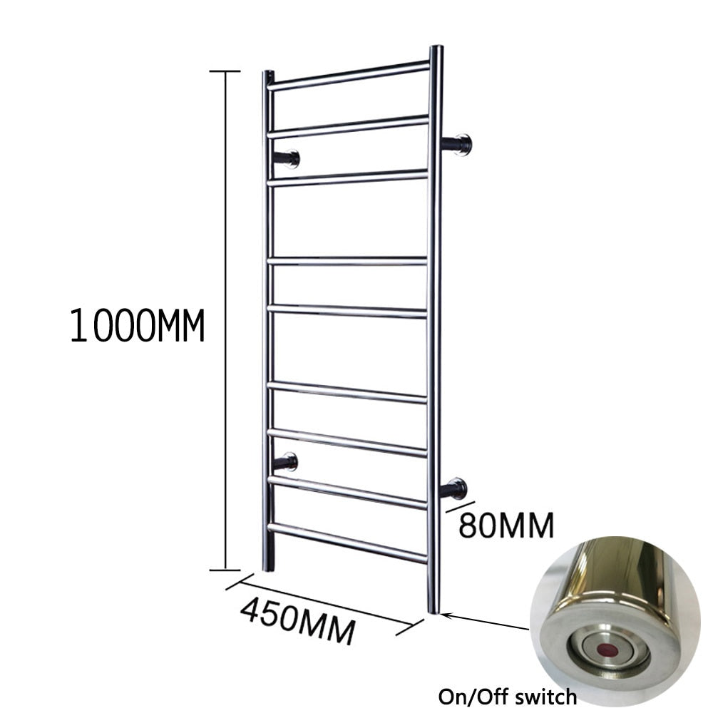 Chrome round electrical towel warmer rail 39"x18"