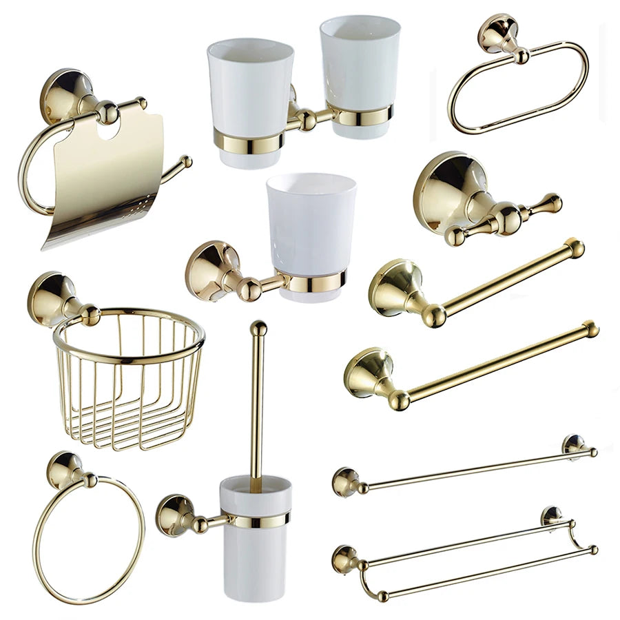 Gold polished victorian traditional bathroom accessories