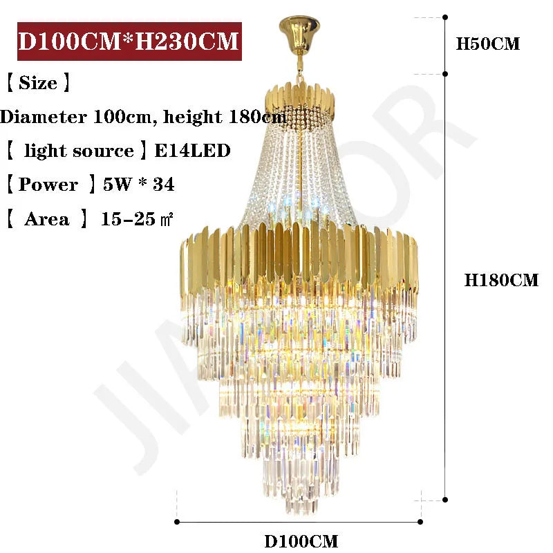 Crystal Lamp Hotel Lobby Ceiling Light European Villa Living Room Duplex Middle Floor Hollow Rotating Staircase Long Ceiling