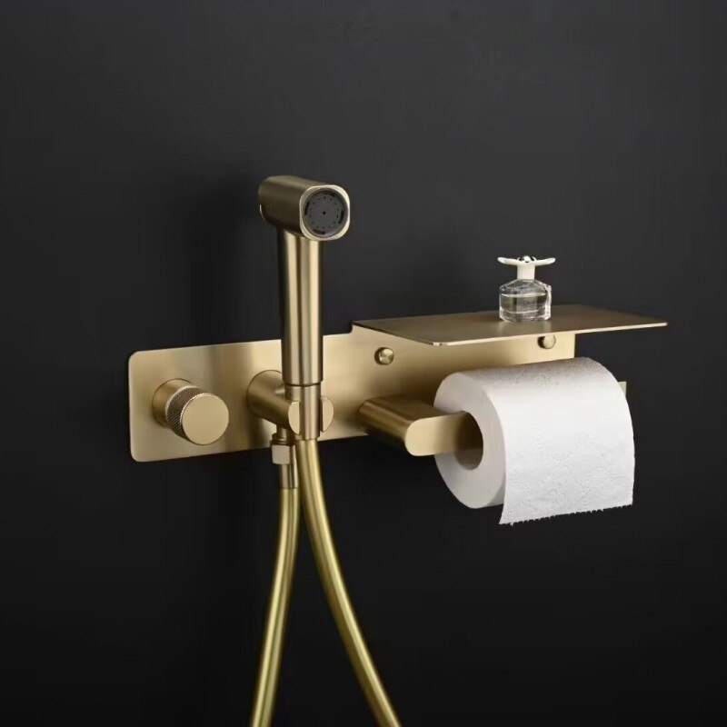 New 2024 design Color 2 in 1 Wall Mounted Bidet hand Held Sprayer hot and cold mixer with toilet Iphone paper holder