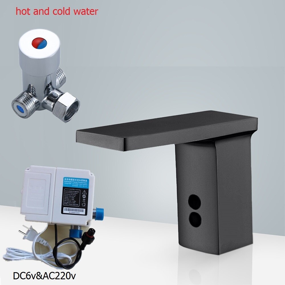 Black Square Commercial Single Hole Sensor Faucet