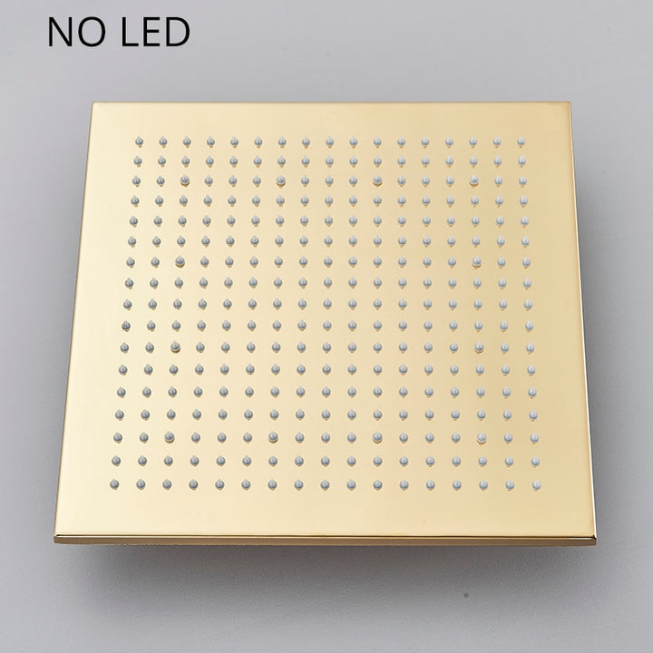 Gold polish brass LED square rain shower head