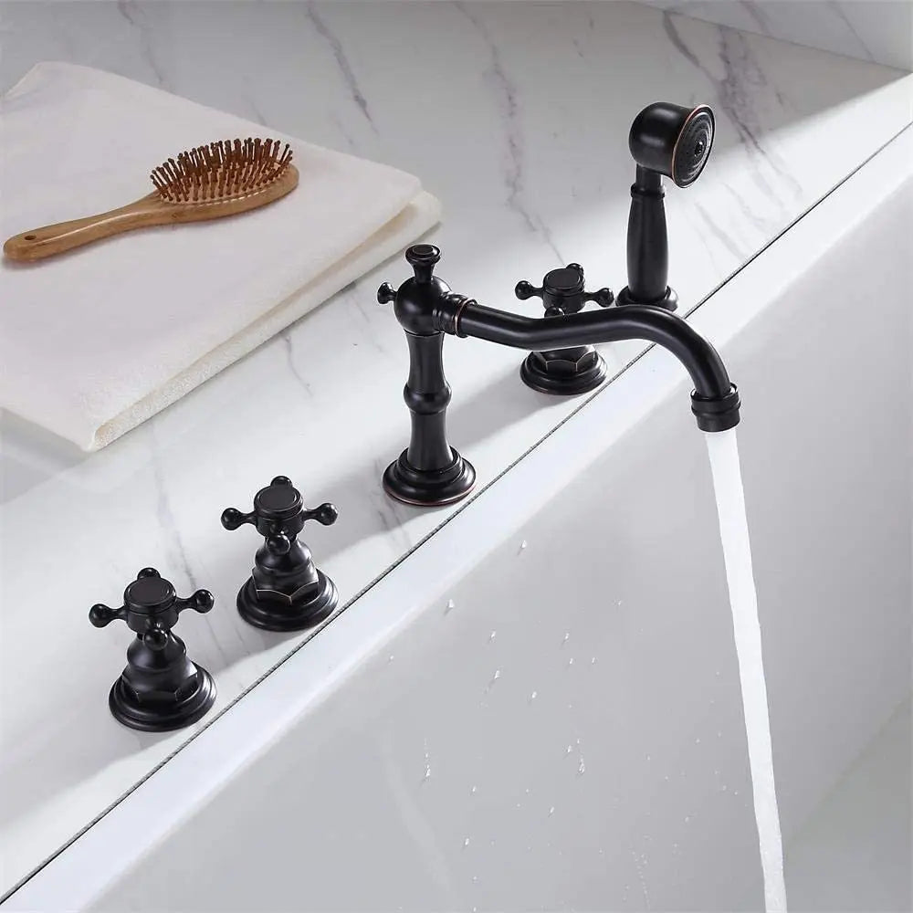 Victorian black matte 5 holes deck mounted bathtub filler faucet set