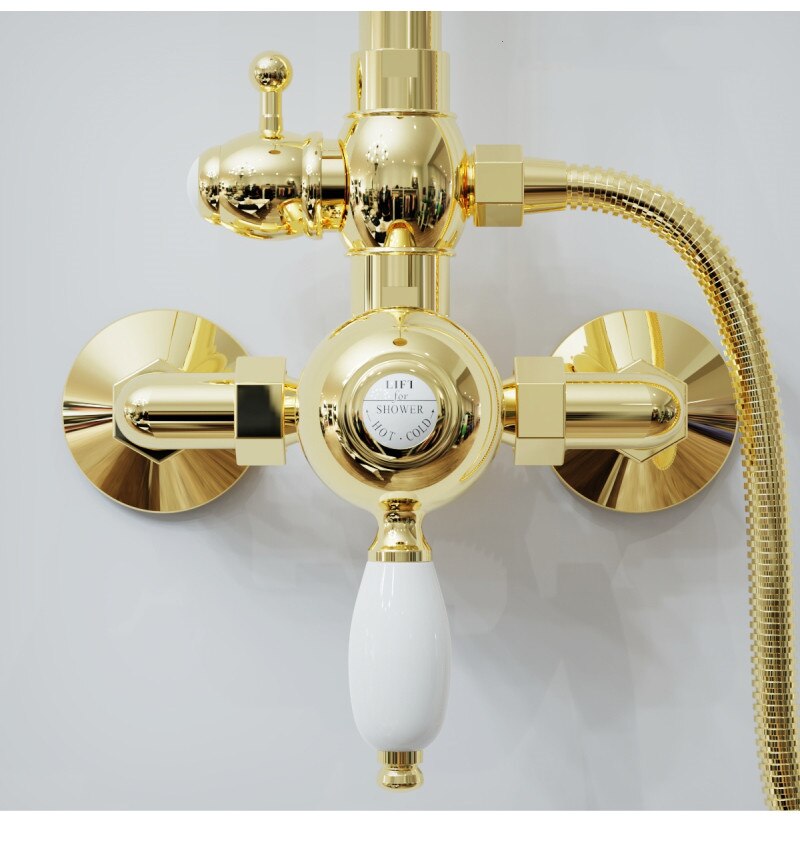 Gold Polished Brass Victorian Exposed Thermostatic Shower system